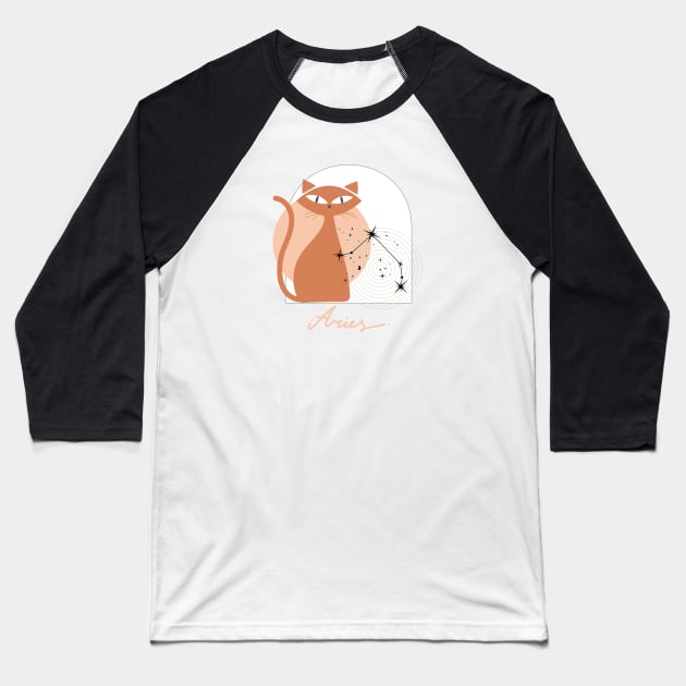 Aries Zodiac Cat Modern Astrology Baseball T-Shirt by Pacific Opal